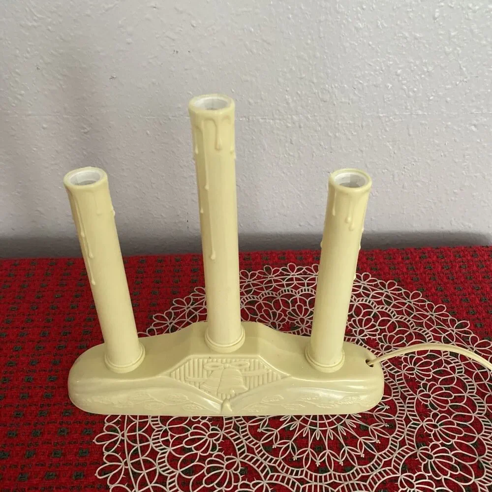 Vintage 3 Light Tiered Electric Christmas Window Candle Candelabra Dripping Wax